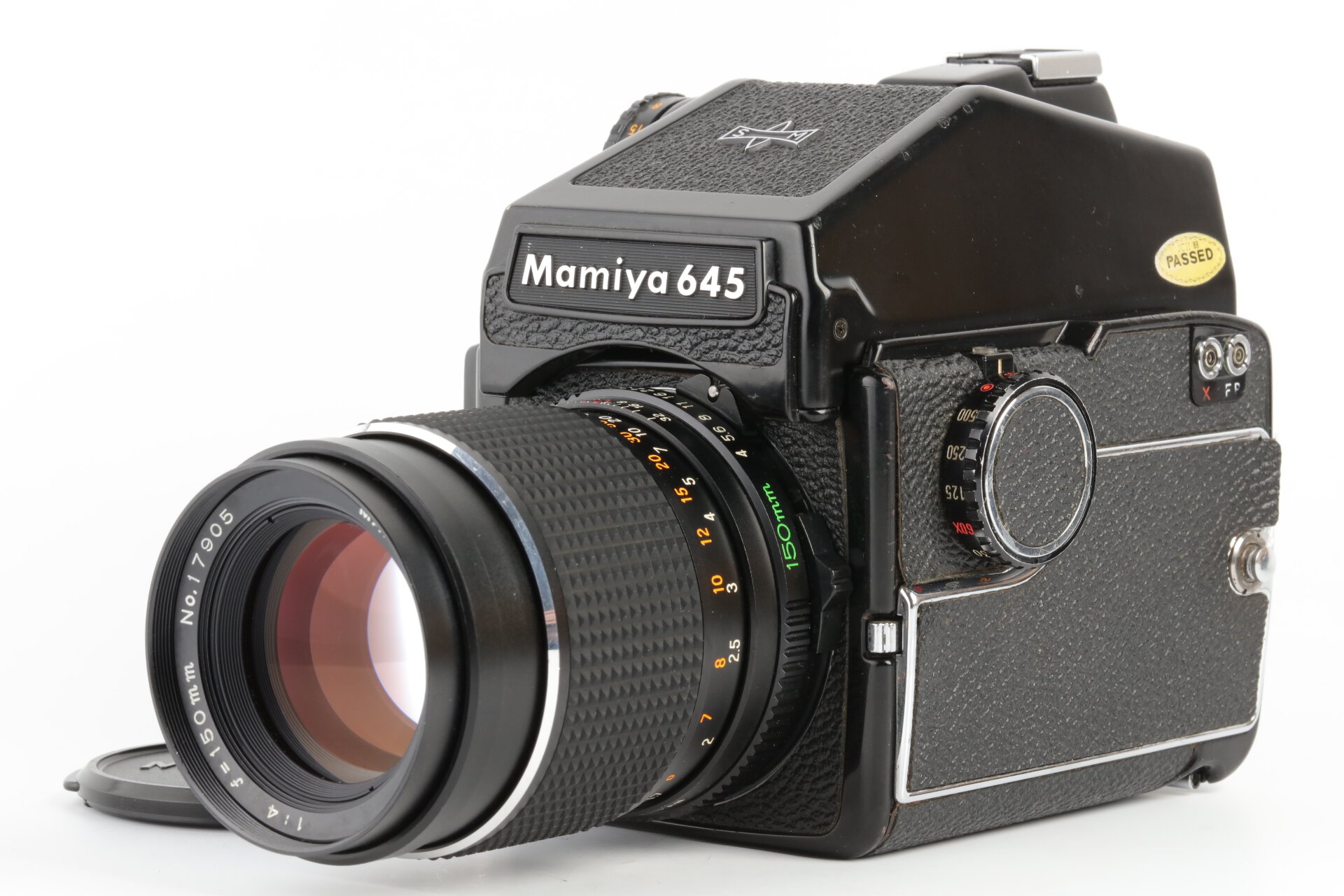Mamiya M645 mit 150mm f4 Mamiya Sekor C + Prismensucher
