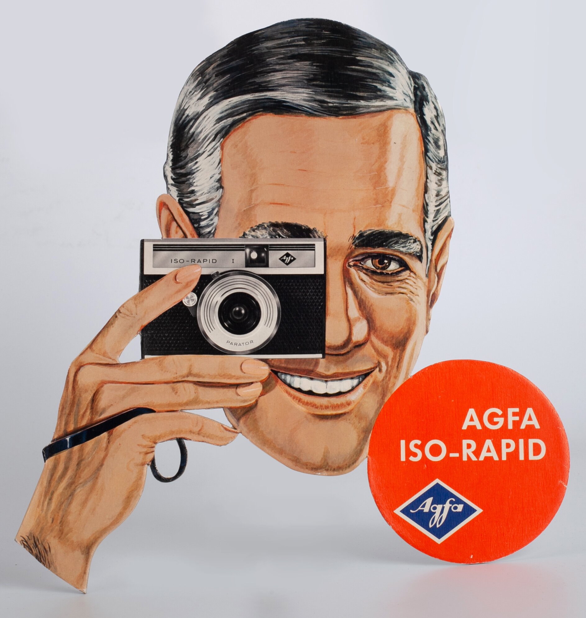 Agfa Iso-Rapid Werbung Werbeschild mit Mann 29,5x36cm